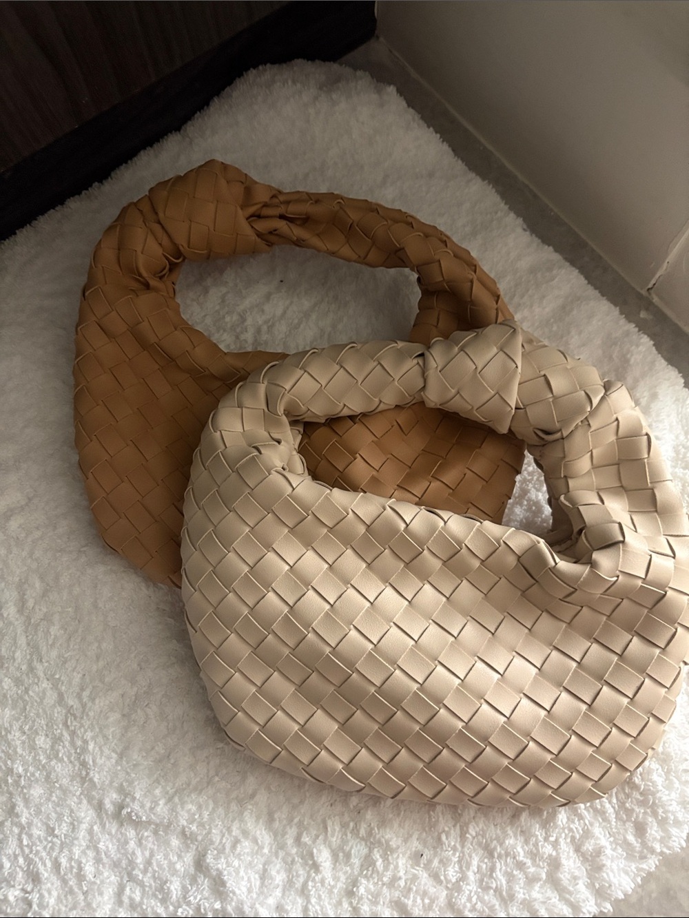 Woven Hobo Shoulder Bag - Beige and Tan